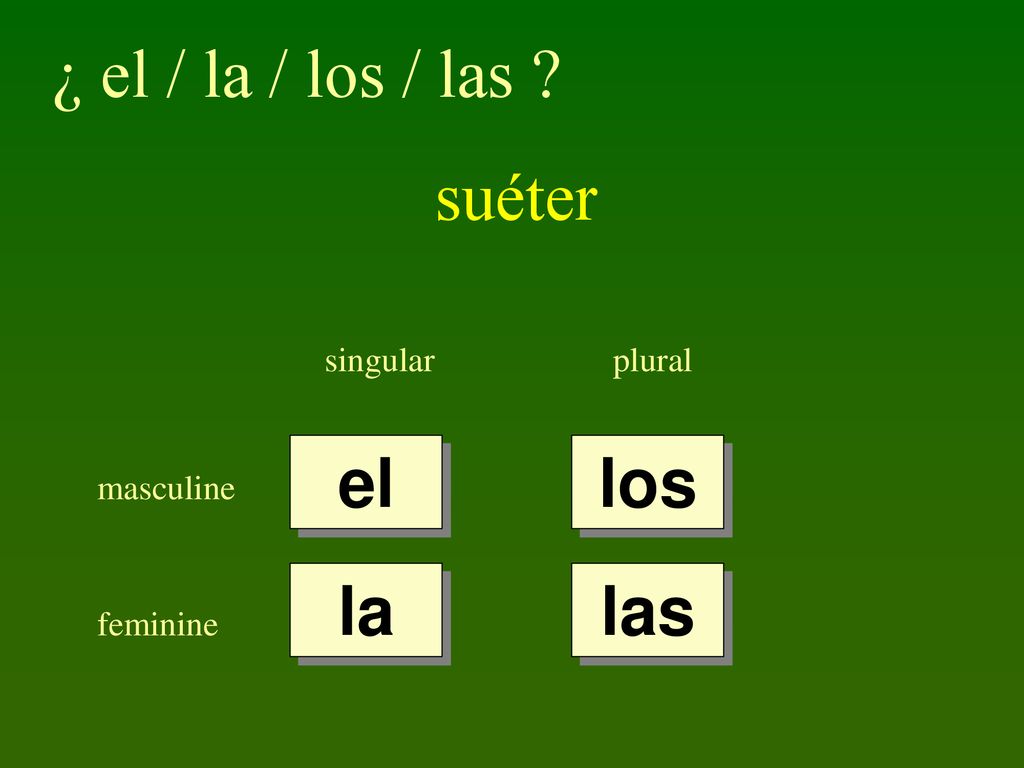 ¿ el / la / los / las suéter el los la las singular plural masculine