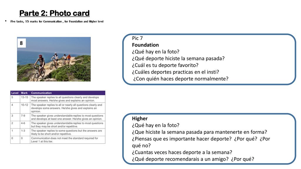 Parte 2: Photo card Pic 7 Foundation 8 ¿Qué hay en la foto