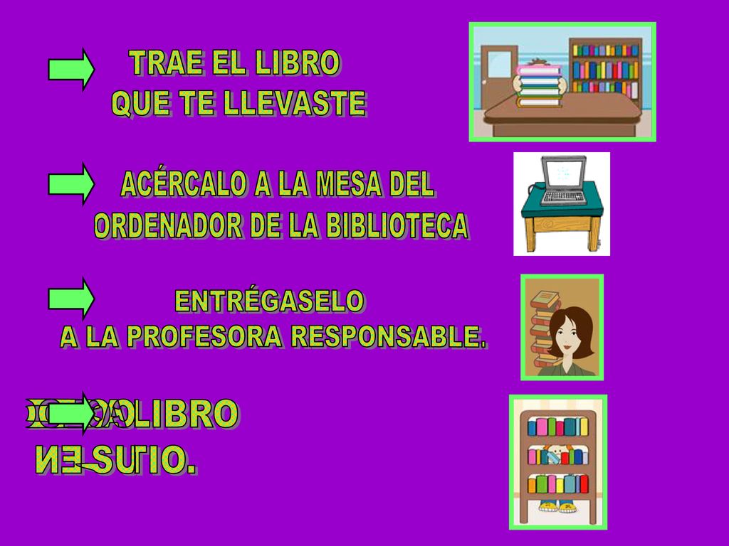 TRAE EL LIBRO QUE TE LLEVASTE ACÉRCALO A LA MESA DEL