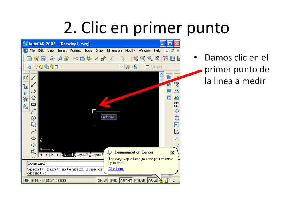 2. Clic en primer punto Damos clic en el primer punto de la linea a medir