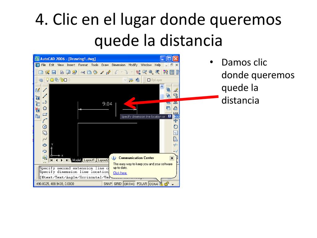 4. Clic en el lugar donde queremos quede la distancia