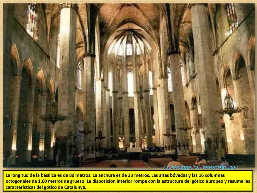 La longitud de la basílica es de 80 metros. La anchura es de 33 metros
