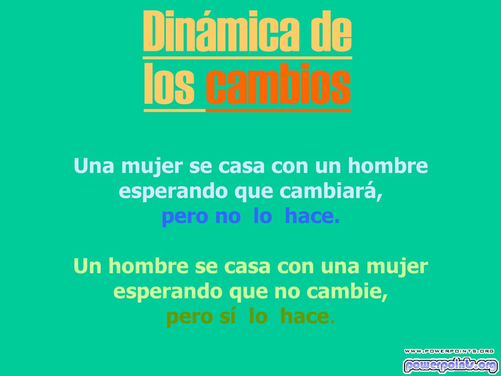 Dinámica de los cambios Una mujer se casa con un hombre