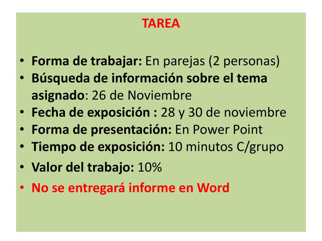 TAREA Forma de trabajar: En parejas (2 personas) Búsqueda de información sobre el tema asignado: 26 de Noviembre.