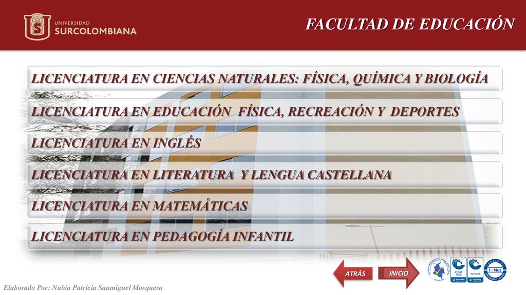 FACULTAD DE EDUCACIÓN LICENCIATURA EN INGLÉS. LICENCIATURA EN MATEMÁTICAS. LICENCIATURA EN CIENCIAS NATURALES: FÍSICA, QUÍMICA Y BIOLOGÍA.