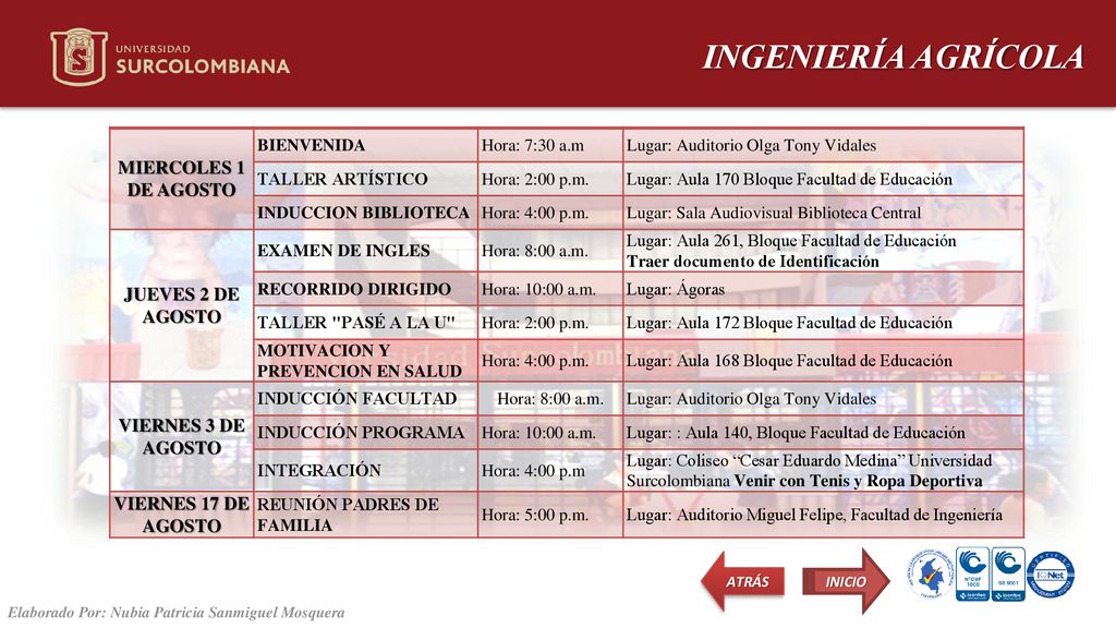 INGENIERÍA AGRÍCOLA MIERCOLES 1 DE AGOSTO JUEVES 2 DE AGOSTO