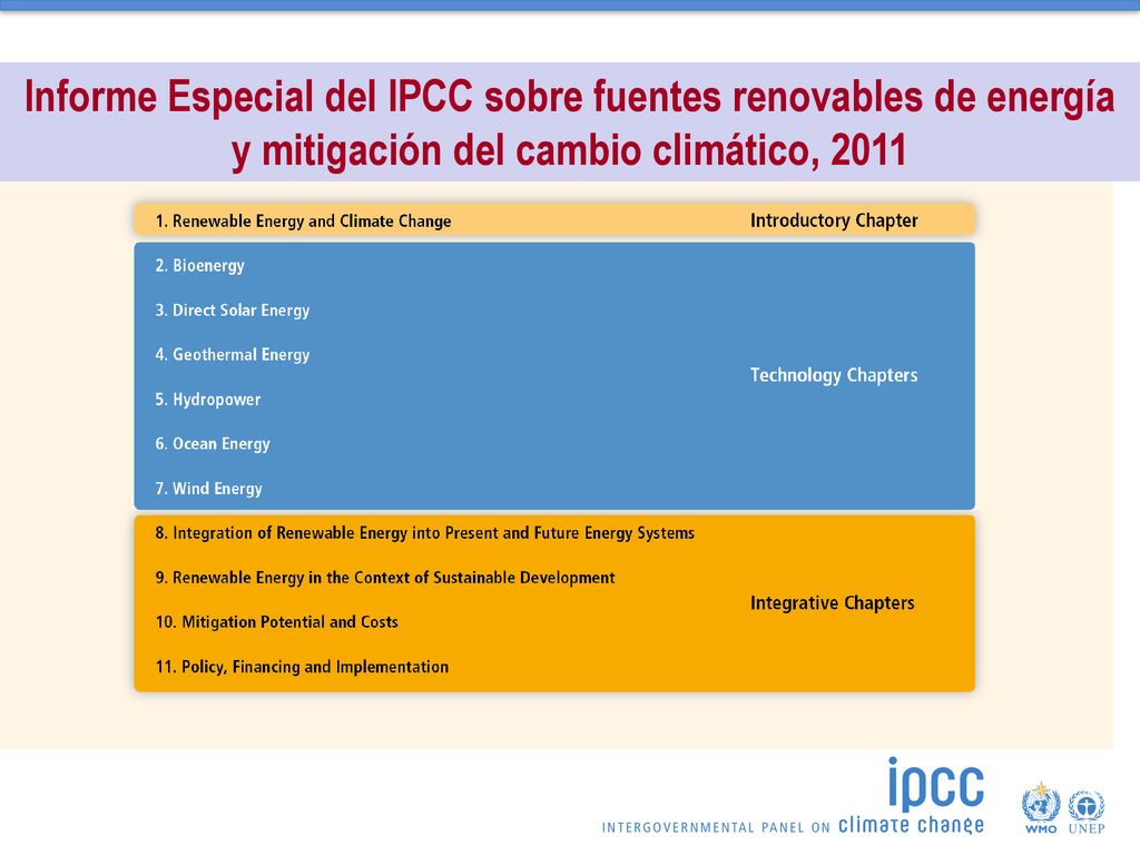 Informe Especial del IPCC sobre fuentes renovables de energía y mitigación del cambio climático, 2011