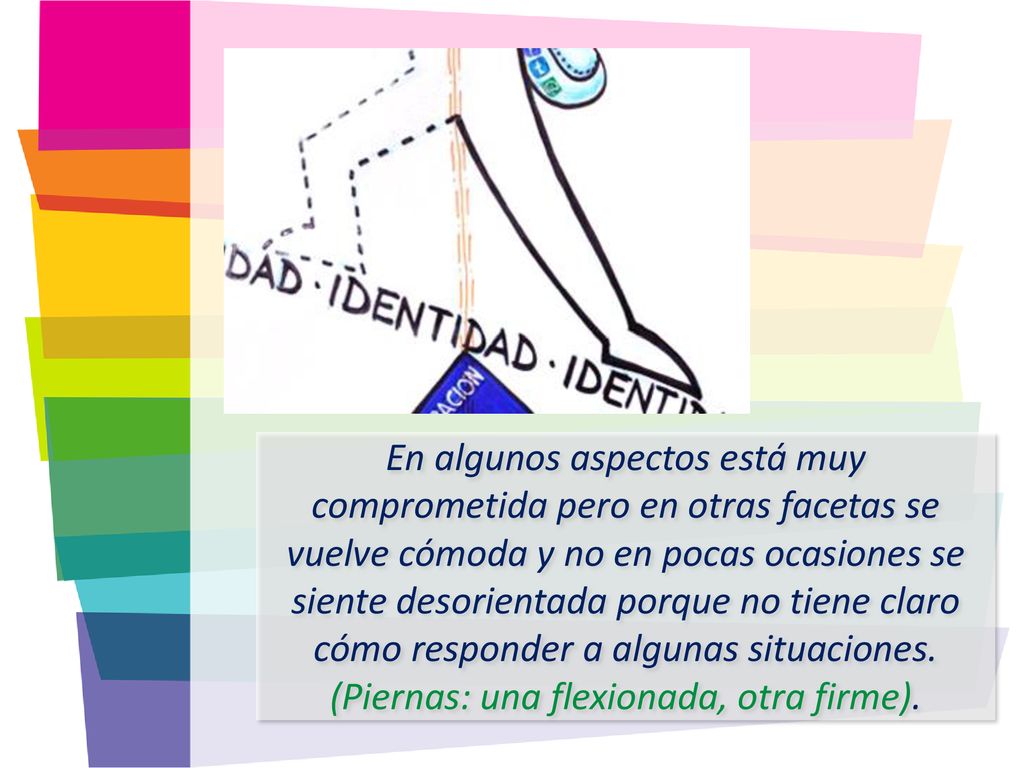 En algunos aspectos está muy comprometida pero en otras facetas se vuelve cómoda y no en pocas ocasiones se siente desorientada porque no tiene claro cómo responder a algunas situaciones.