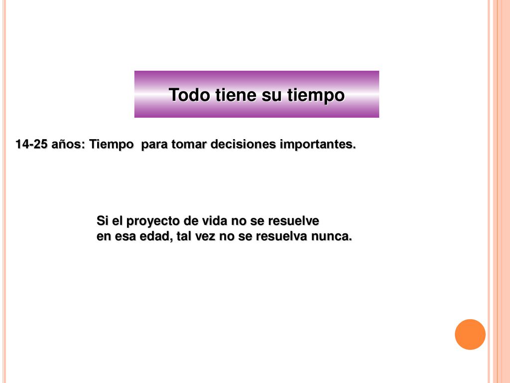 Todo tiene su tiempo años: Tiempo para tomar decisiones importantes. Si el proyecto de vida no se resuelve.