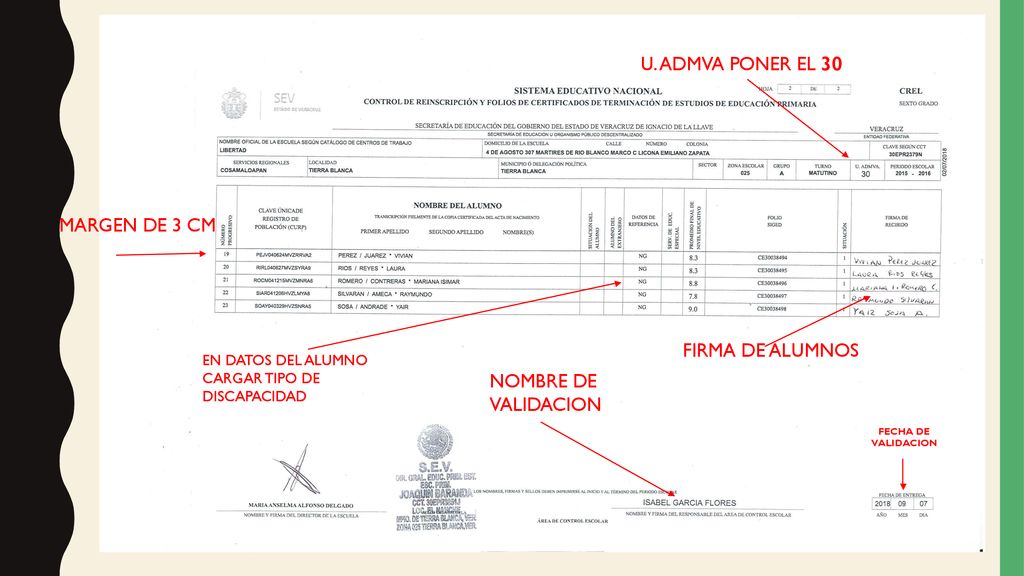 U. ADMVA PONER EL 30 MARGEN DE 3 CM FIRMA DE ALUMNOS