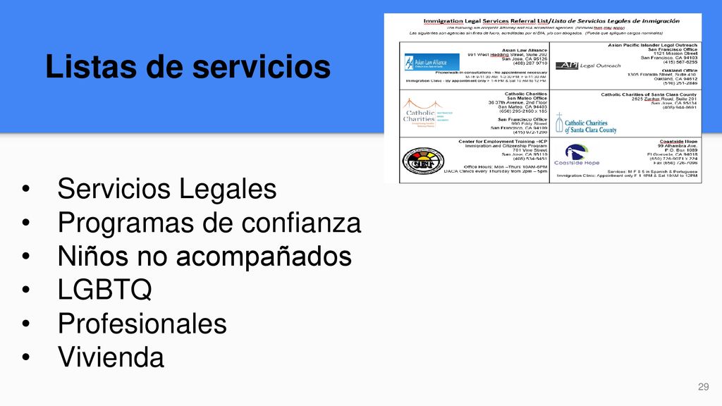 Listas de servicios Servicios Legales Programas de confianza