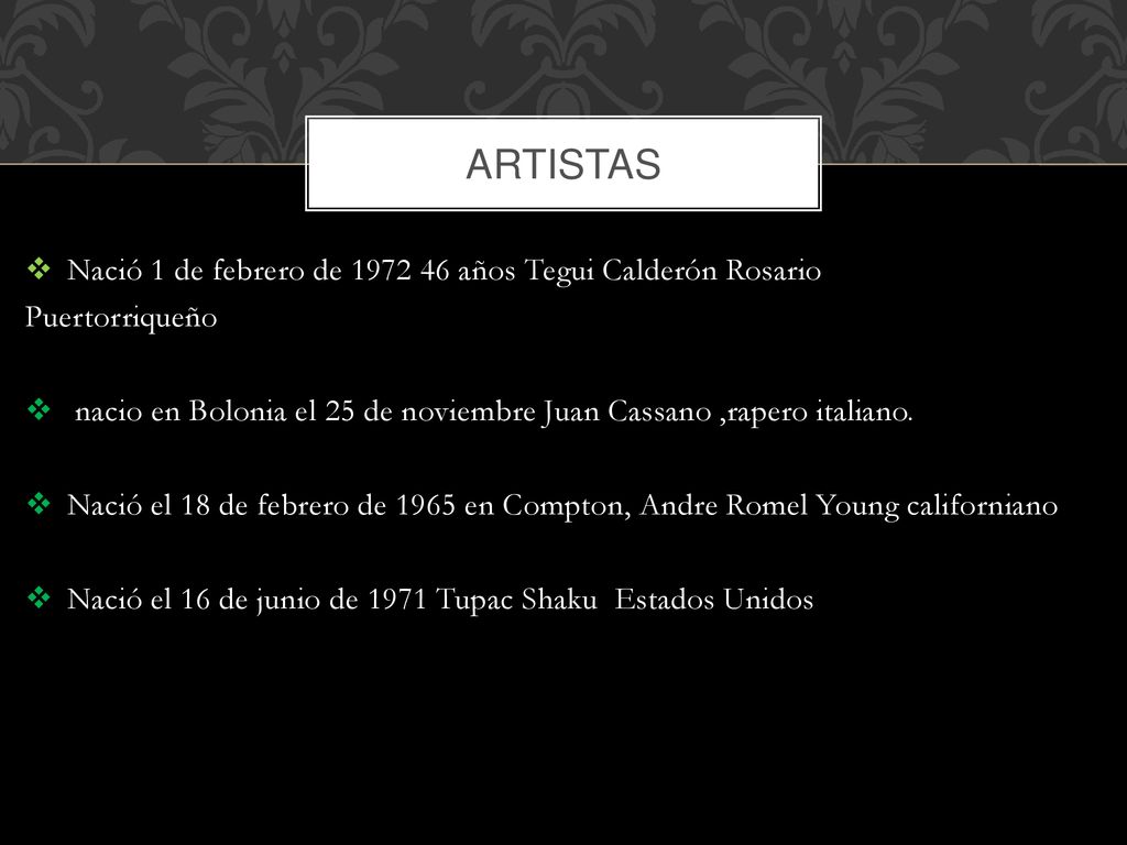 artistas Nació 1 de febrero de años Tegui Calderón Rosario