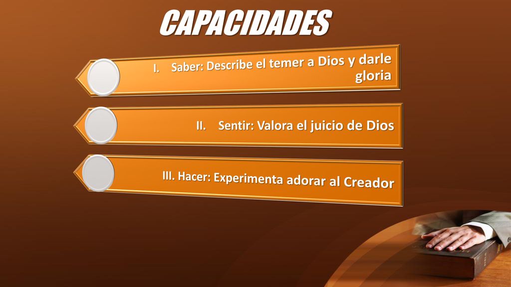 CAPACIDADES I. Saber: Describe el temer a Dios y darle gloria