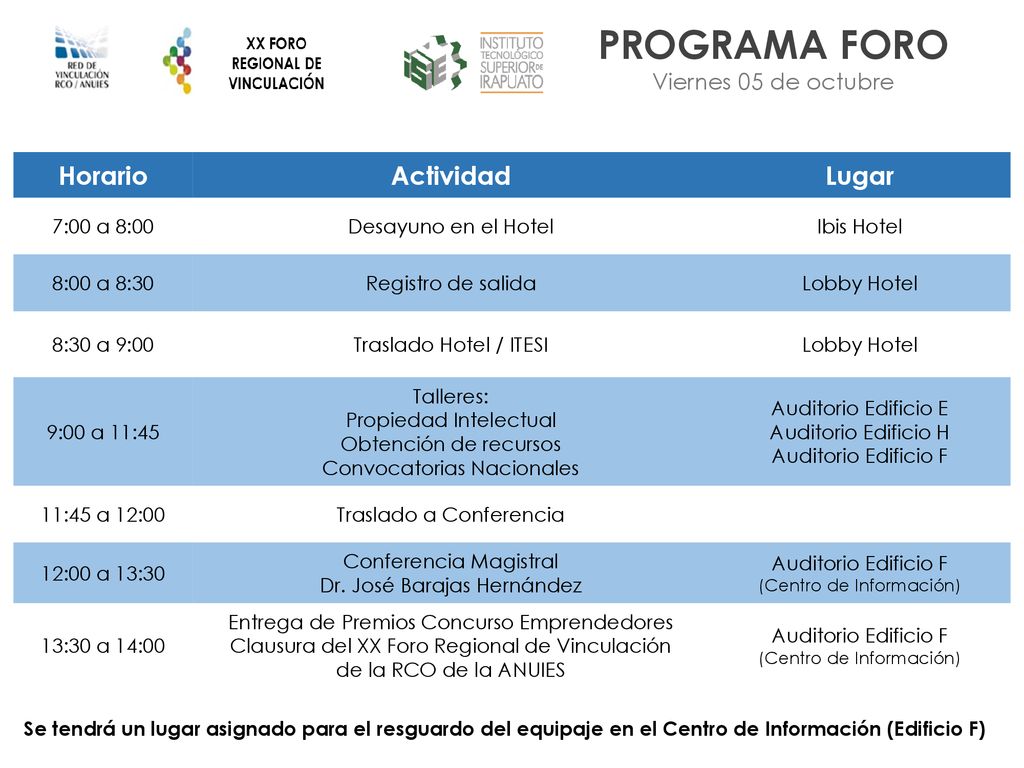 PROGRAMA FORO Horario Actividad Lugar Viernes 05 de octubre