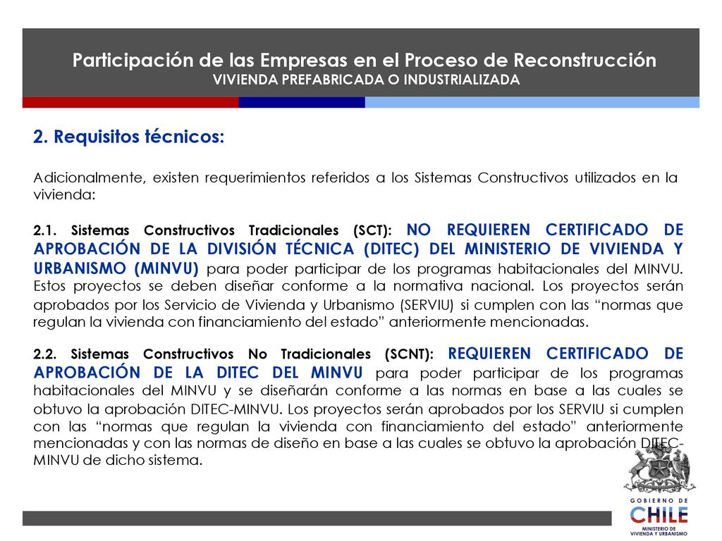 Participación de las Empresas en el Proceso de Reconstrucción VIVIENDA PREFABRICADA O INDUSTRIALIZADA