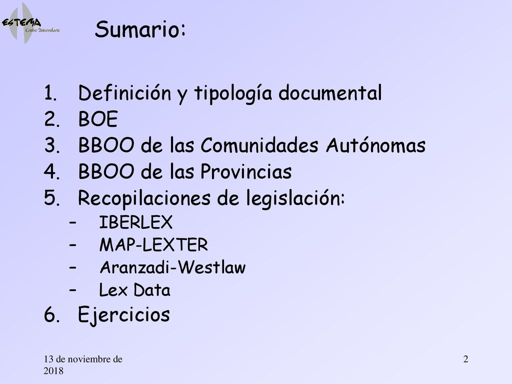 Sumario: Definición y tipología documental BOE