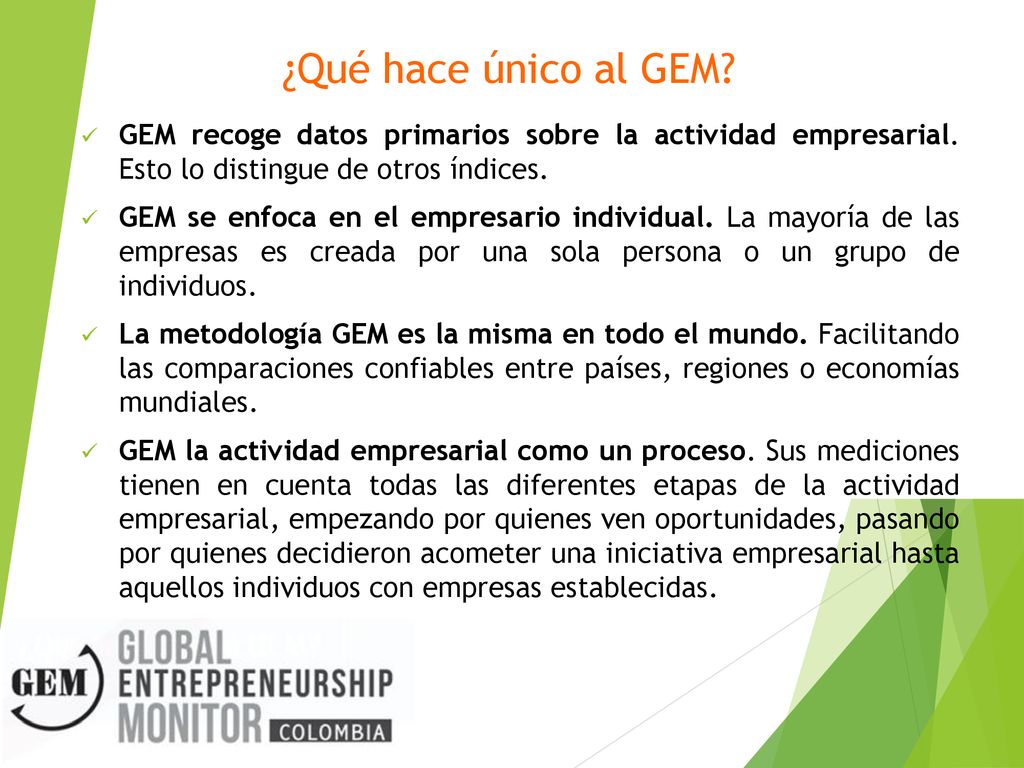 ¿Qué hace único al GEM GEM recoge datos primarios sobre la actividad empresarial. Esto lo distingue de otros índices.
