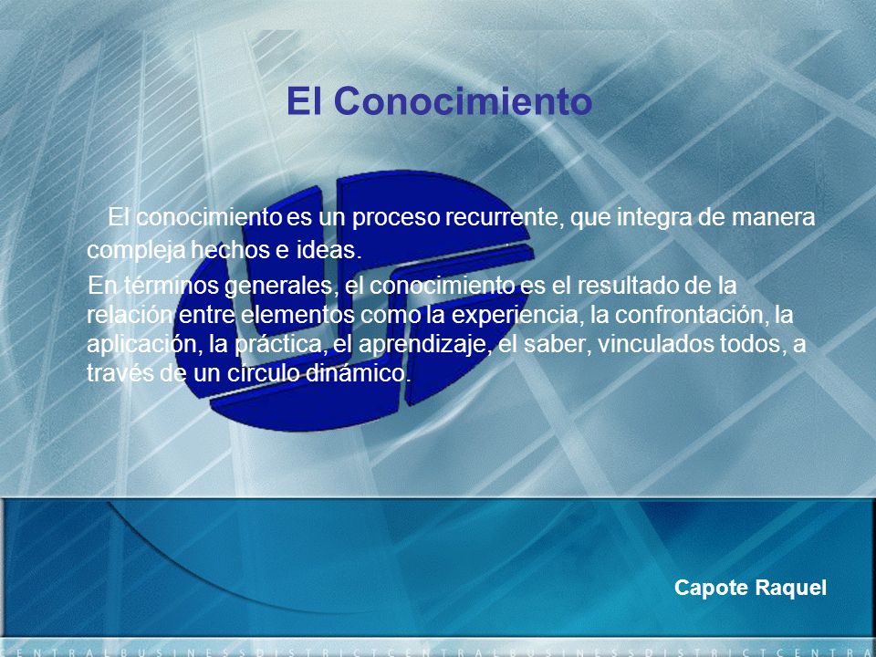 El Conocimiento El conocimiento es un proceso recurrente, que integra de manera compleja hechos e ideas.