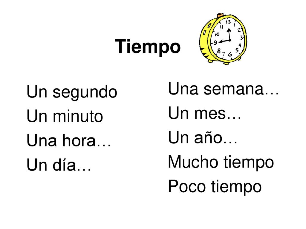 Tiempo Una semana… Un segundo Un mes… Un minuto Un año… Una hora…