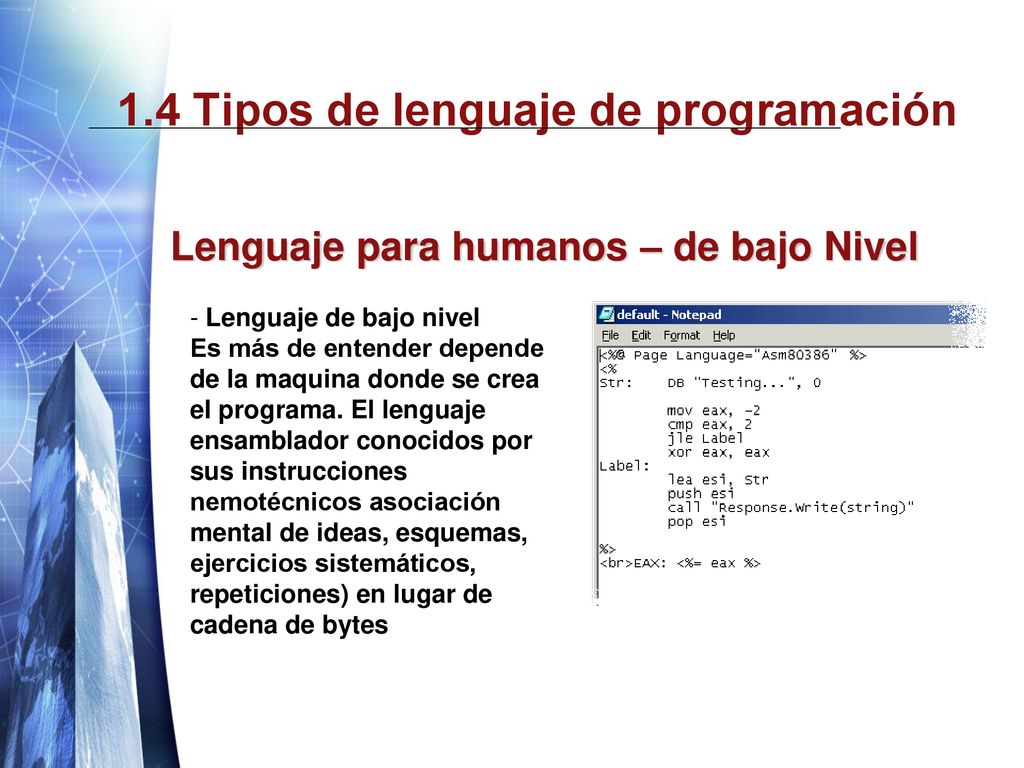 1.4 Tipos de lenguaje de programación