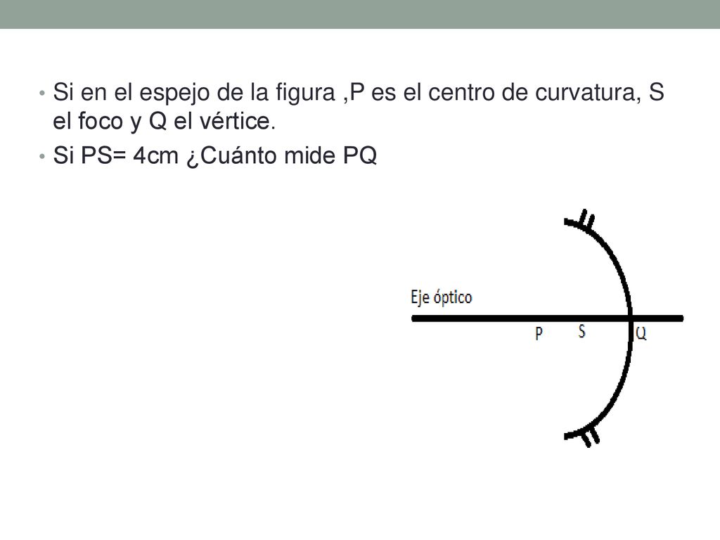 Si en el espejo de la figura ,P es el centro de curvatura, S el foco y Q el vértice.