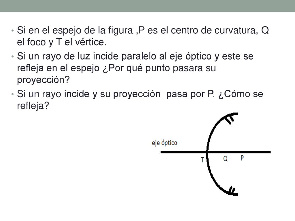 Si en el espejo de la figura ,P es el centro de curvatura, Q el foco y T el vértice.