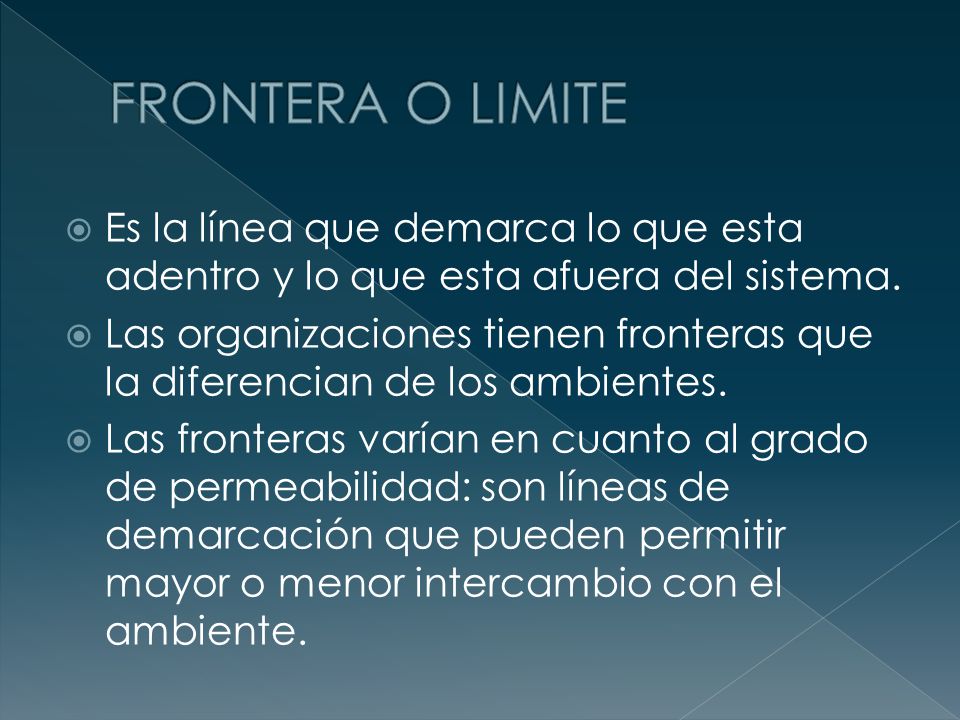 FRONTERA O LIMITE Es la línea que demarca lo que esta adentro y lo que esta afuera del sistema.