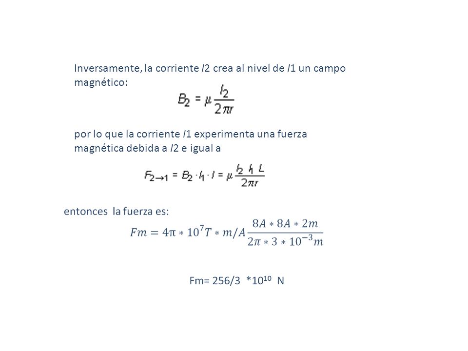 Inversamente, la corriente I2 crea al nivel de I1 un campo magnético: