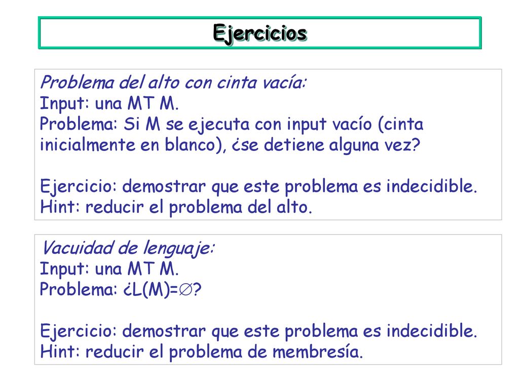 Ejercicios Problema del alto con cinta vacía: Input: una MT M.