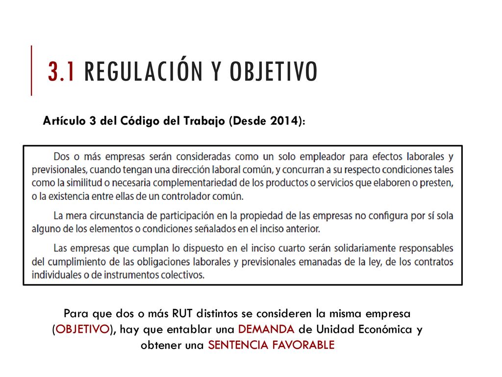 3.1 regulación y objetivo Artículo 3 del Código del Trabajo (Desde 2014):