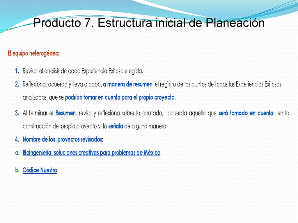 Producto 7. Estructura inicial de Planeación