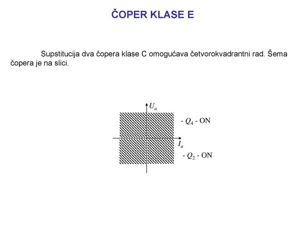 ČOPER KLASE E Supstitucija dva čopera klase C omogućava četvorokvadrantni rad. Šema čopera je na slici.
