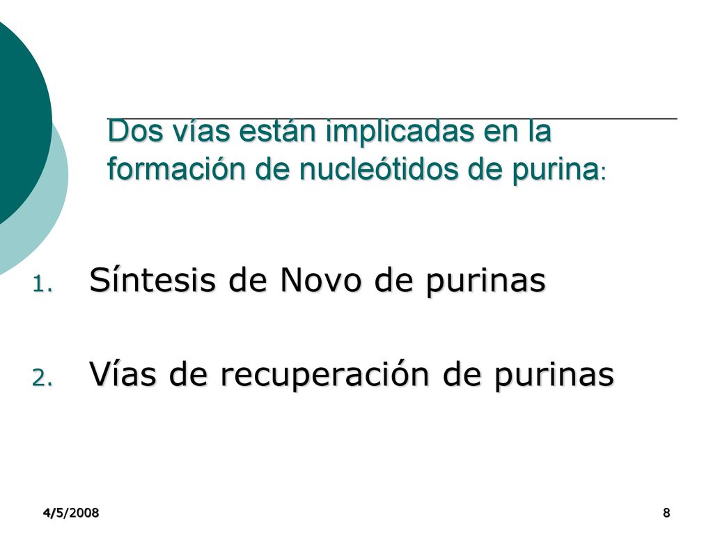 Dos vías están implicadas en la formación de nucleótidos de purina: