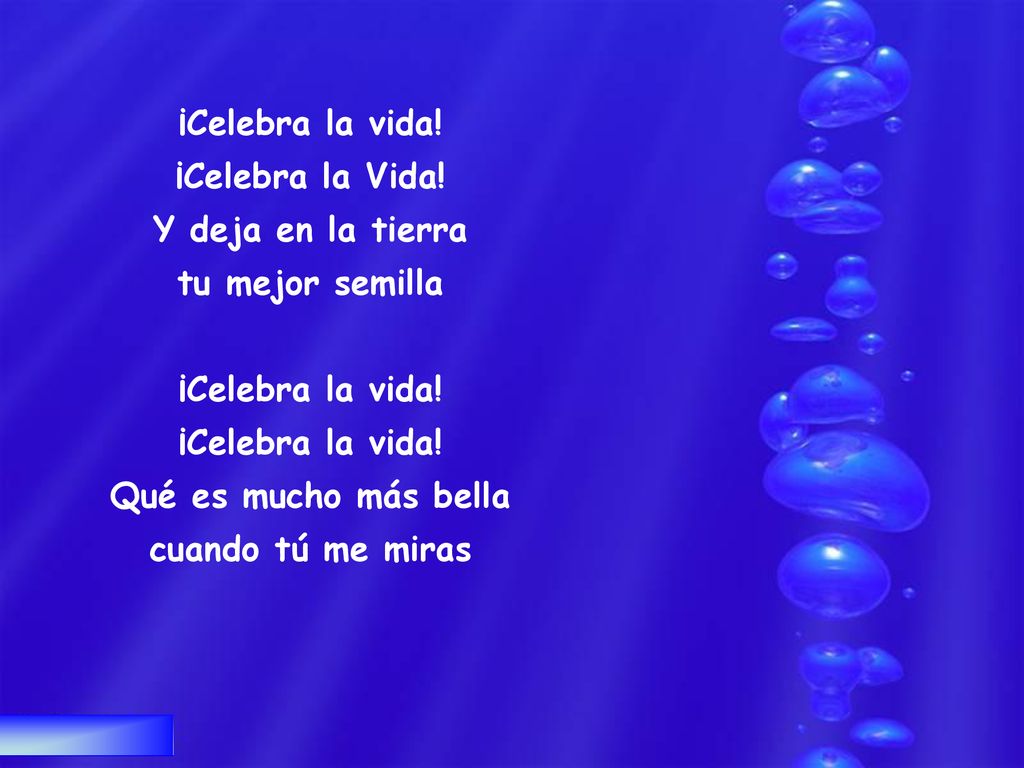 ¡Celebra la vida! ¡Celebra la Vida! Y deja en la tierra. tu mejor semilla. Qué es mucho más bella.