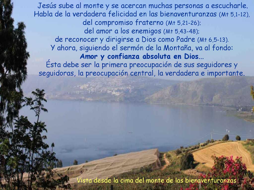 Jesús sube al monte y se acercan muchas personas a escucharle
