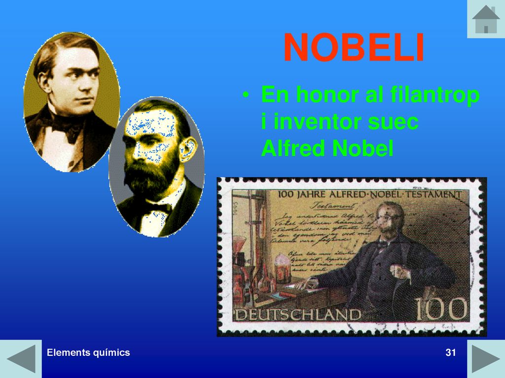 NOBELI En honor al filantrop i inventor suec Alfred Nobel