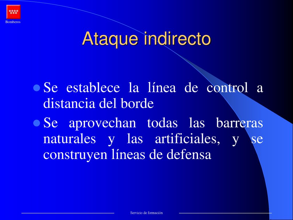 Ataque indirecto Se establece la línea de control a distancia del borde.
