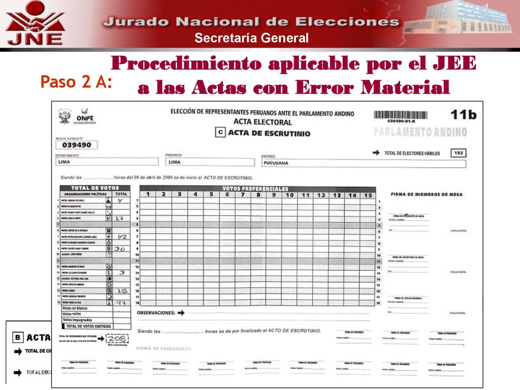 Procedimiento aplicable por el JEE a las Actas con Error Material