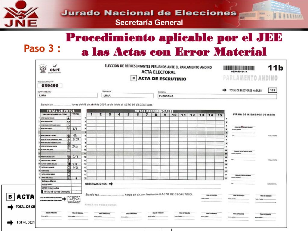 Procedimiento aplicable por el JEE a las Actas con Error Material