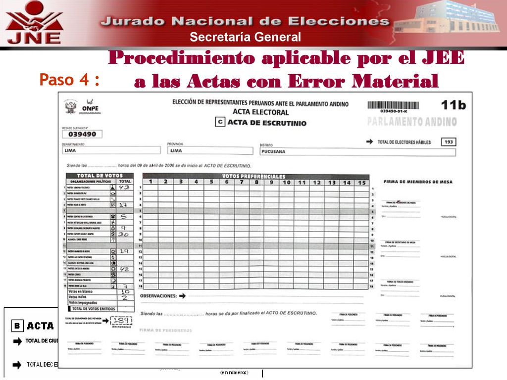 Procedimiento aplicable por el JEE a las Actas con Error Material