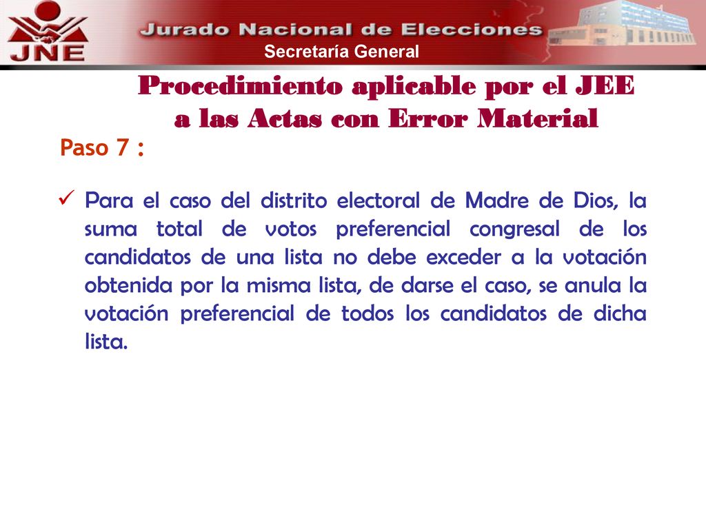 Procedimiento aplicable por el JEE a las Actas con Error Material