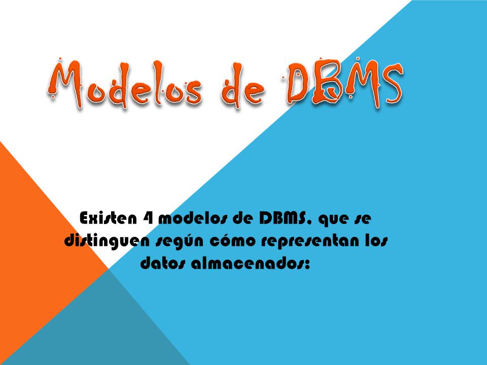 Modelos de DBMS Existen 4 modelos de DBMS, que se distinguen según cómo representan los datos almacenados: