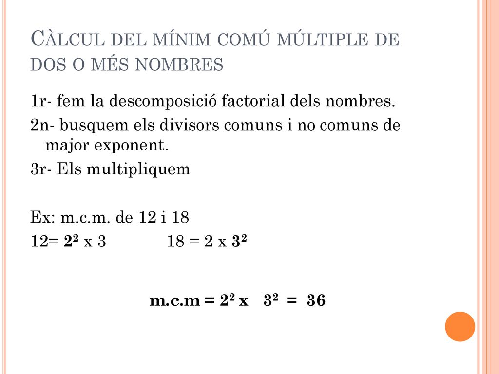 Càlcul del mínim comú múltiple de dos o més nombres
