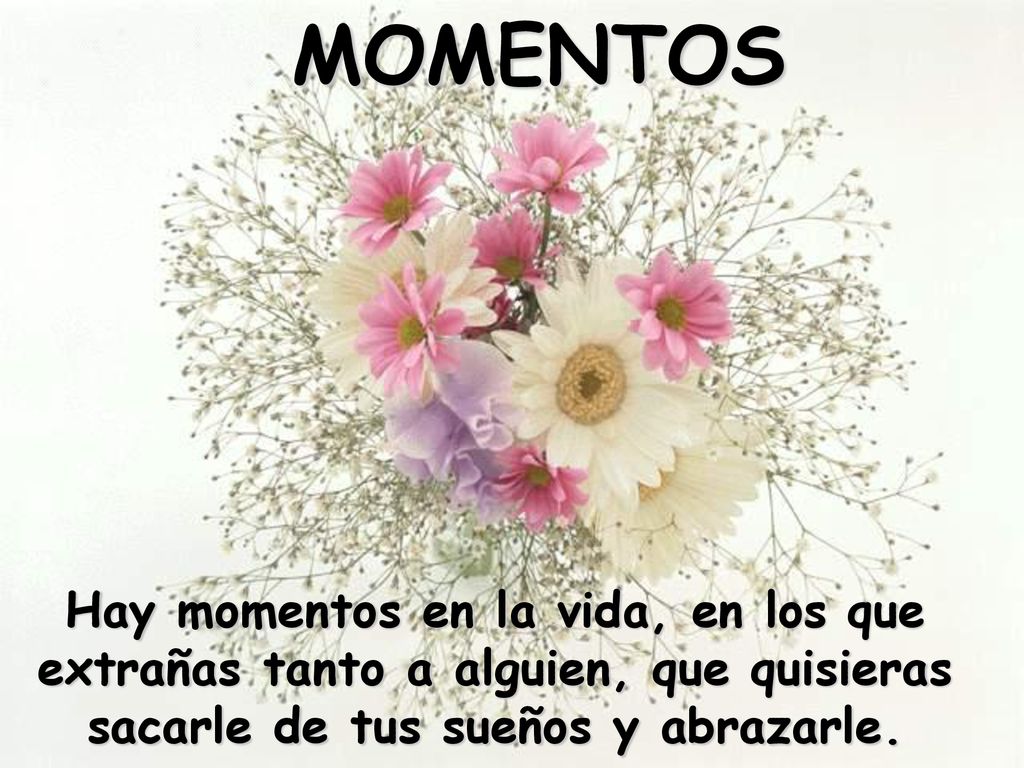MOMENTOS Hay momentos en la vida, en los que extrañas tanto a alguien, que quisieras sacarle de tus sueños y abrazarle.