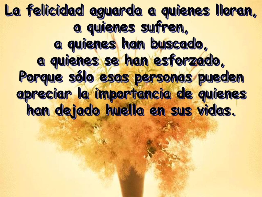 La felicidad aguarda a quienes lloran, a quienes se han esforzado,
