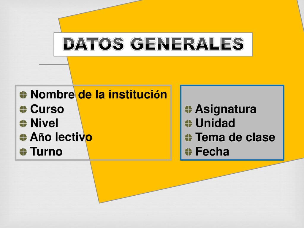 DATOS GENERALES Nombre de la institución Curso Nivel Año lectivo Turno