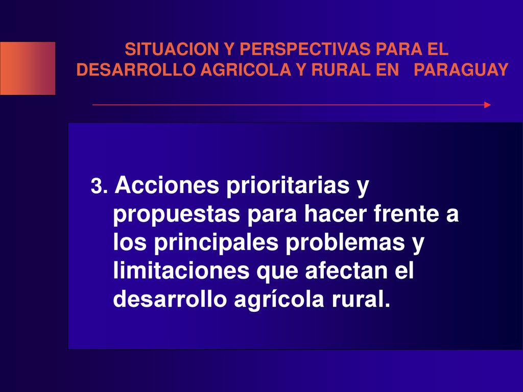 SITUACION Y PERSPECTIVAS PARA EL DESARROLLO AGRICOLA Y RURAL EN PARAGUAY
