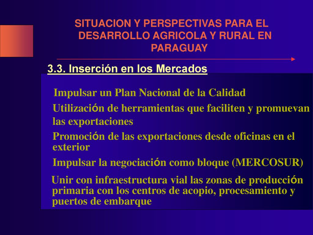 3.3. Inserción en los Mercados Impulsar un Plan Nacional de la Calidad