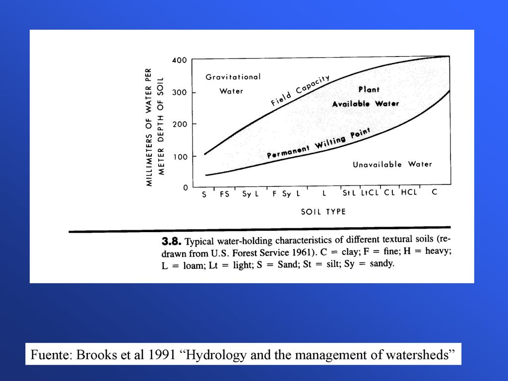 Fuente: Brooks et al 1991 Hydrology and the management of watersheds