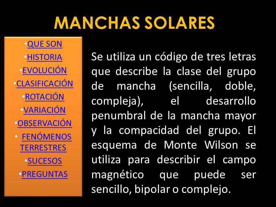 MANCHAS SOLARES QUE SON. HISTORIA. EVOLUCIÓN. CLASIFICACIÓN. ROTACIÓN. VARIACIÓN. OBSERVACIÓN.